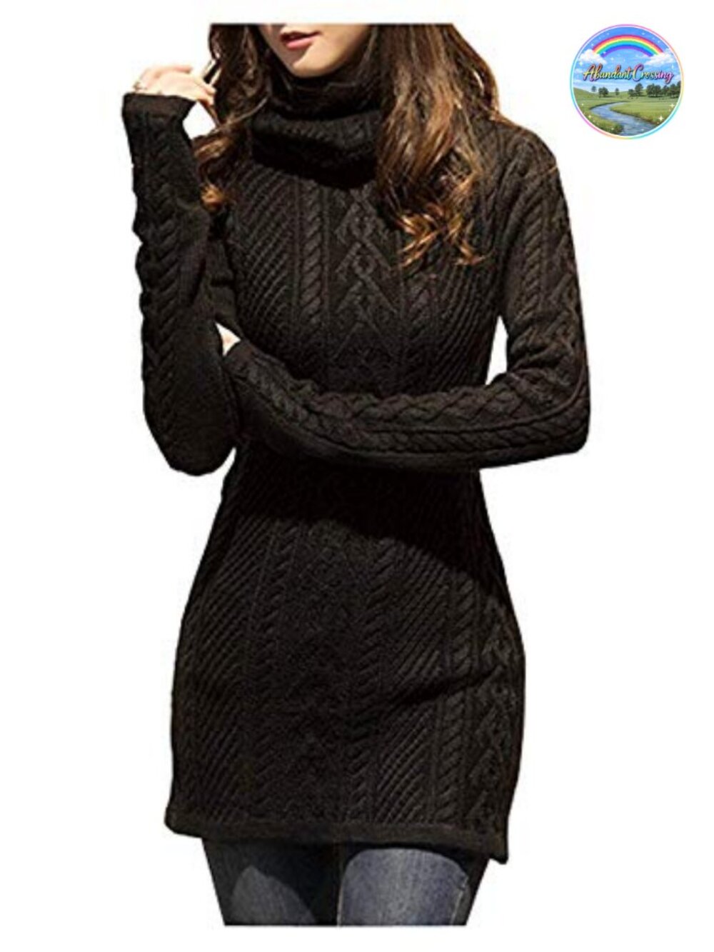 Women Turtleneck Cable Knit Slim Sweater Dress Long Sleeve Pullover